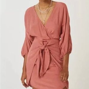 NWT Anthropologie Size 00 Pink Rose Long-Sleeve Wrap Dress